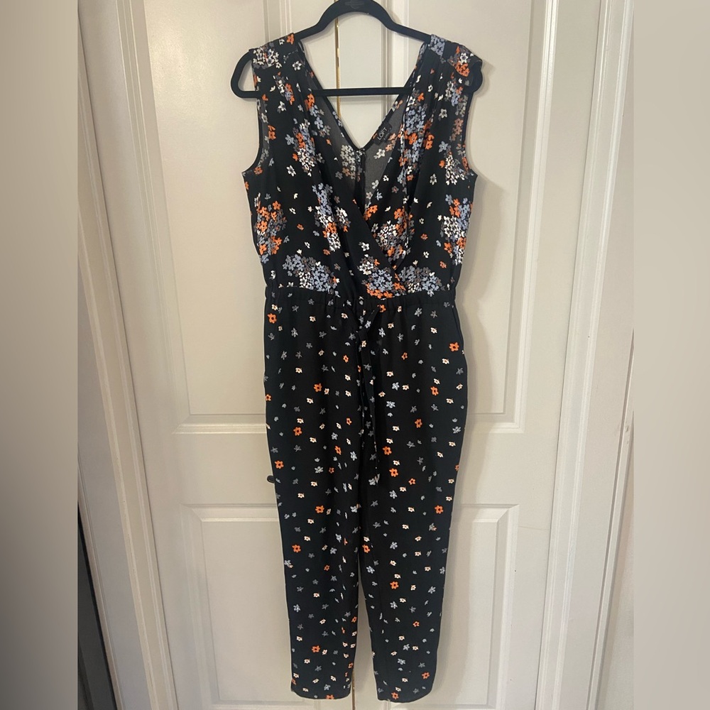 LOFT Black Floral Sleeveless Jumpsuit